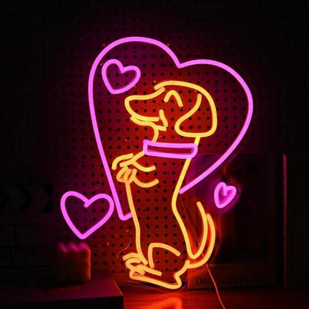 New Love Dog Neon Sign, Dimmable USB LED Light for Wall Decor, Pet Shop & Gift